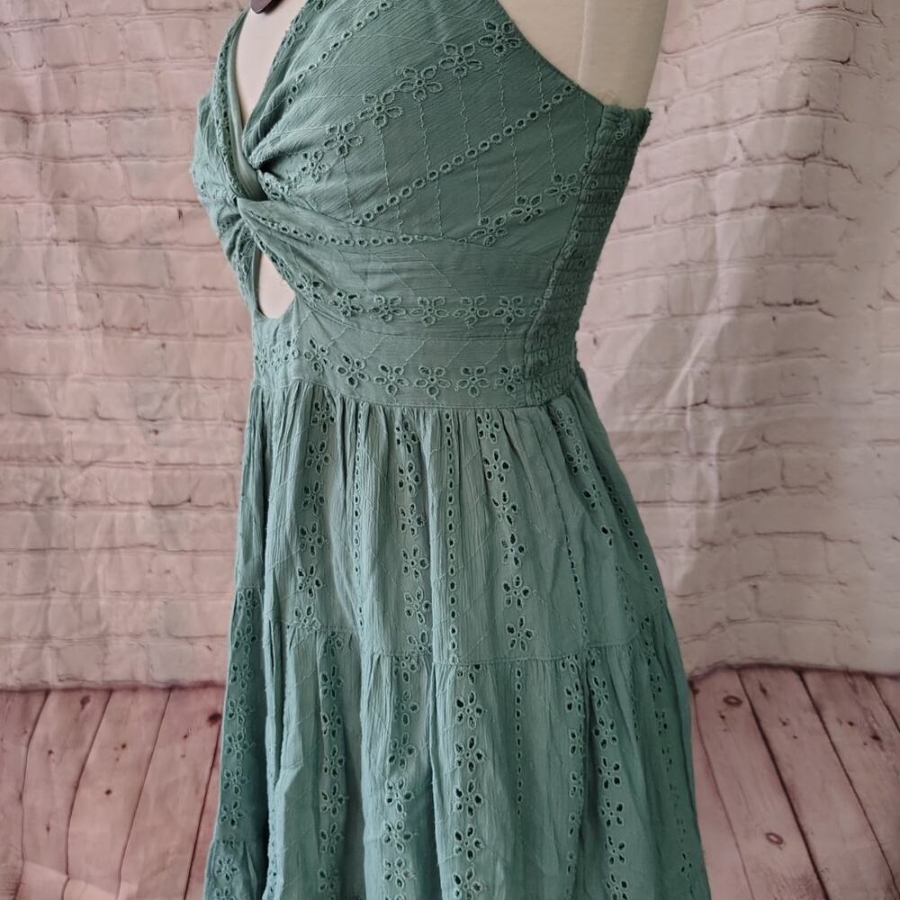 Angie Sage Green Eyelet Mini Dress - Picture 2 of 6